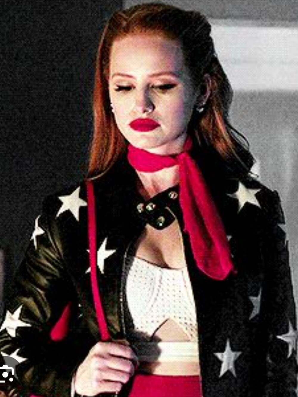 Sandro Navy Lamb Leather Star Jacket – Worn by Cheryl Blossom on Riverdale! 🎬⭐